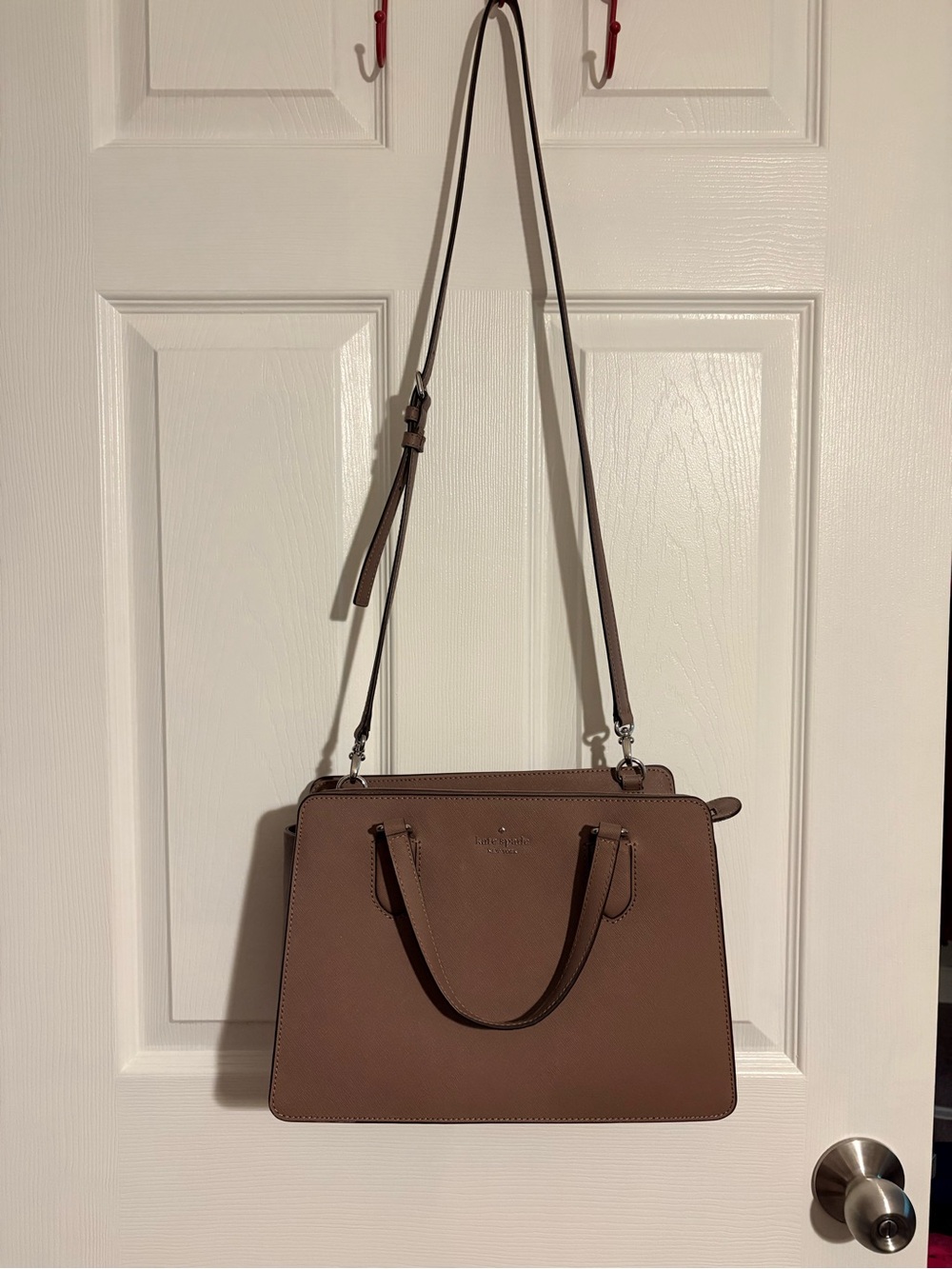 kate spade taupe brown leather satchel with adjustable strap